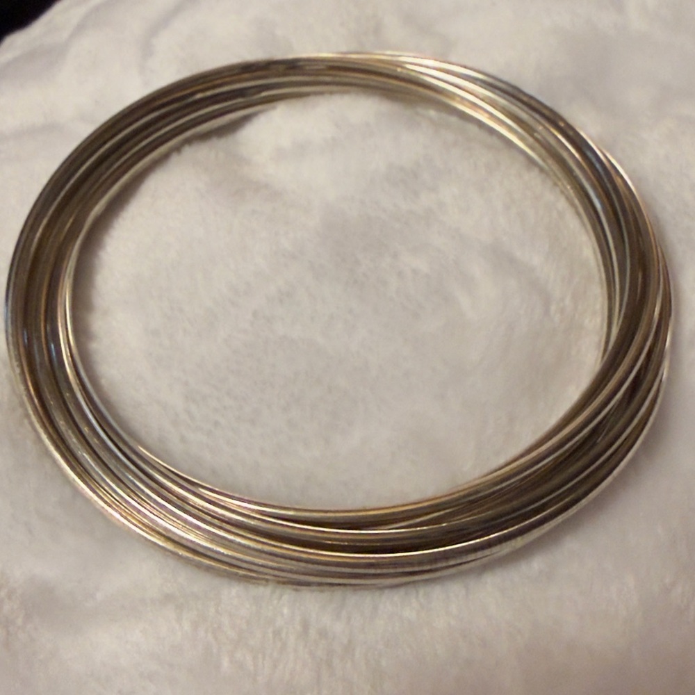 Sterling Silver Ten Interlocked Bangle Bracelet - image 2